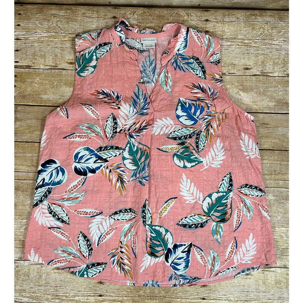 VAN HEUSEN BRIGHT FOLIAGE SLEEVELESS CASUAL EVERYDAY WEAR CLASSIC BLOUSE SIZE XL